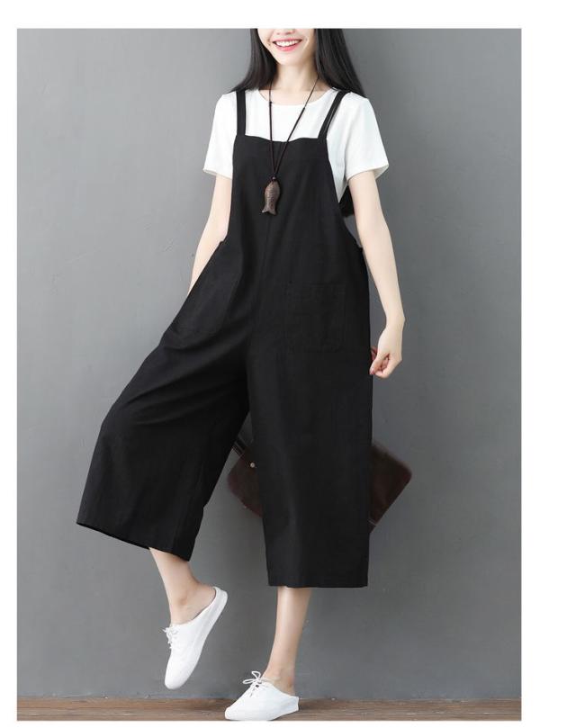 ゆる 大人サロペット オールインワン ワイドパンツ ガウチョパンツ ジャンパーパンツ 膝下 ミモレ ミモレ丈 袖なし ノースリーブ スクエアネック ワイド ガウチョ ポケット パッチポケット かわいい 大人可愛い シンプル カジュアル おしゃれ 大人女子 こなれ感 ラフ ラブリー_7