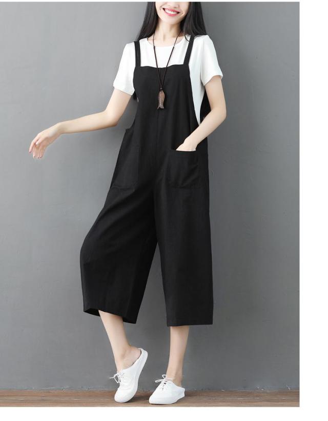 ゆる 大人サロペット オールインワン ワイドパンツ ガウチョパンツ ジャンパーパンツ 膝下 ミモレ ミモレ丈 袖なし ノースリーブ スクエアネック ワイド ガウチョ ポケット パッチポケット かわいい 大人可愛い シンプル カジュアル おしゃれ 大人女子 こなれ感 ラフ ラブリー_8