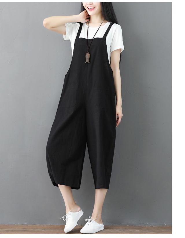 ゆる 大人サロペット オールインワン ワイドパンツ ガウチョパンツ ジャンパーパンツ 膝下 ミモレ ミモレ丈 袖なし ノースリーブ スクエアネック ワイド ガウチョ ポケット パッチポケット かわいい 大人可愛い シンプル カジュアル おしゃれ 大人女子 こなれ感 ラフ ラブリー_9