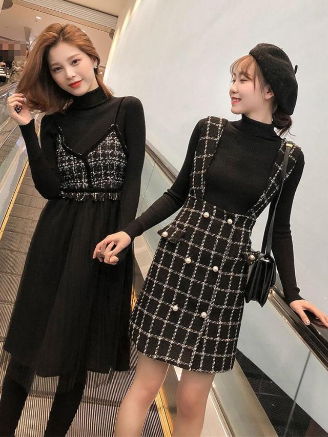 ワンピース セットアップ ミニスカート フレアスカート フレアワンピース ミニ ミニ丈 ひざ丈 膝上 袖あり 長袖 ハイネック タートルネック フレア タイト レース 上下セット 2点セット かわいい 大人可愛い きれいめ カジュアル 大人 上品 おしゃれ レトロ 大人女子 ラブリー_1