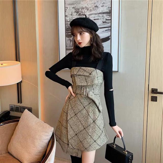 ワンピース フレアワンピース ひざ丈 膝上 長袖 ハイネック 細身 ストレート ベルト ウエストマーク かわいい 大人可愛い きれいめ シンプル カジュアル 大人 上品 おしゃれ お洒落 レトロ 大人可愛い 大人女子 こなれ感 キュート ガーリー 個性的 エレガント フォーマル 無地_7