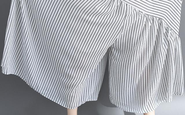 オールインワン パンツ レデイース サロペット オーバーオール つなぎ ワイドレッグ ロング丈 袖なし ノースリーブ Vネック かわいい 大人可愛い きれいめ シンプル カジュアル 大人 上品 おしゃれ レトロ ラブリー キュート フォーマル とろみ感 抜け感 ストライプ 春 夏_11