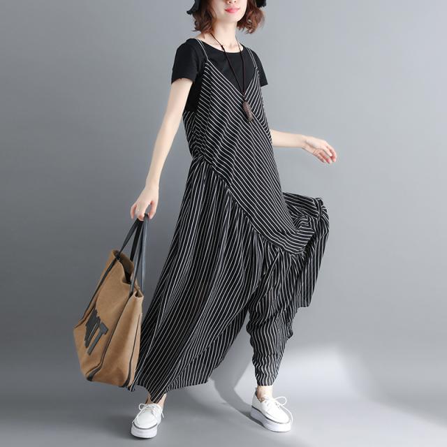 オールインワン パンツ レデイース サロペット オーバーオール つなぎ ワイドレッグ ロング丈 袖なし ノースリーブ Vネック かわいい 大人可愛い きれいめ シンプル カジュアル 大人 上品 おしゃれ レトロ ラブリー キュート フォーマル とろみ感 抜け感 ストライプ 春 夏_12
