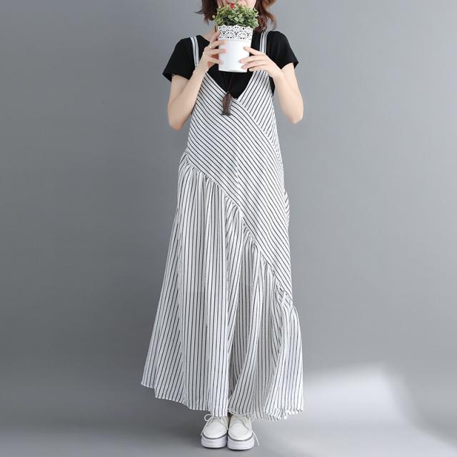 オールインワン パンツ レデイース サロペット オーバーオール つなぎ ワイドレッグ ロング丈 袖なし ノースリーブ Vネック かわいい 大人可愛い きれいめ シンプル カジュアル 大人 上品 おしゃれ レトロ ラブリー キュート フォーマル とろみ感 抜け感 ストライプ 春 夏_6