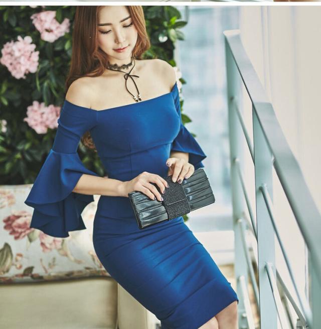 袖フレアオフショルドレスワンピ ワンピース ひざ丈 袖あり 5分袖