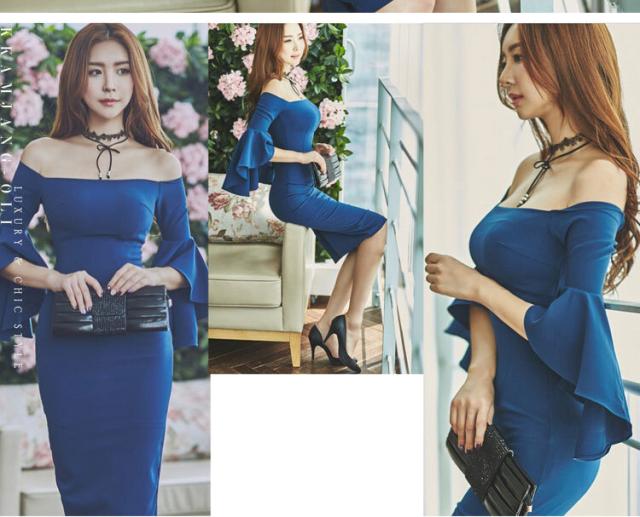 袖フレアオフショルドレスワンピ ワンピース ひざ丈 袖あり 5分袖