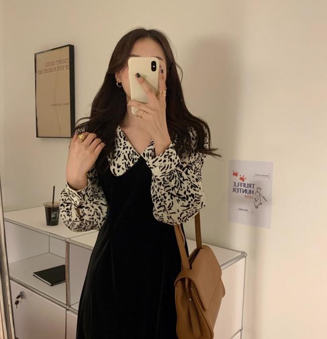 ドッキングワンピース 膝下 袖あり 半袖 長袖 襟付き かわいい 大人可愛い シンプル カジュアル 大人 上品 おしゃれ お洒落 かっこいい レトロ 大人可愛い 大人女子 こなれ感 ラブリー キュート ガーリー 主役級 存在感 フォーマル とろみ感 抜け感 柄 ヒョウ柄 レオパード