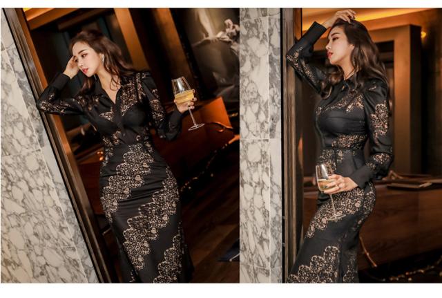 上下2点セット ワンピース風トップス スカート レース 膝下 袖あり