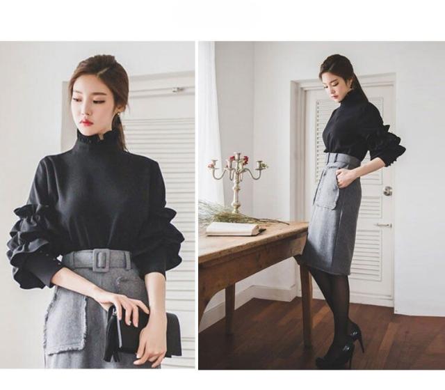 トップス 気品 ブラウス 袖あり 長袖 ボリューム袖 ドルマンスリーブ フレアスリーブ タートルネック 襟付き スタンドカラー シフォン フリル きれいめ 大人 上品 おしゃれ 大人女子 キュート セクシー エレガント フォーマル とろみ感 無地 秋 冬 謝恩会 結婚式 二次会