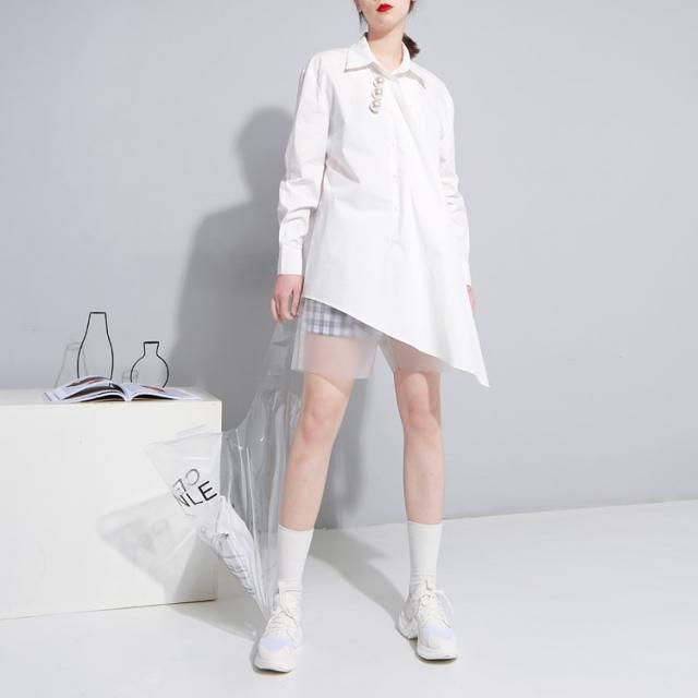 2way 変形デザイン アシンメトリー ブラウス トップス シャツ ロング