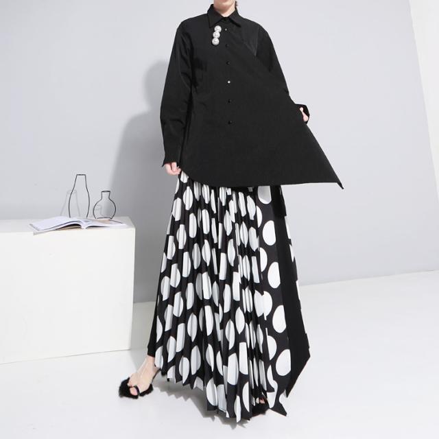 2way 変形デザイン アシンメトリー ブラウス トップス シャツ ロング