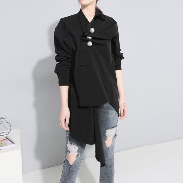 2way 変形デザイン アシンメトリー ブラウス トップス シャツ ロング