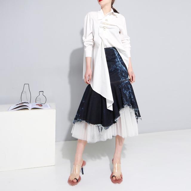 2way 変形デザイン アシンメトリー ブラウス トップス シャツ ロング