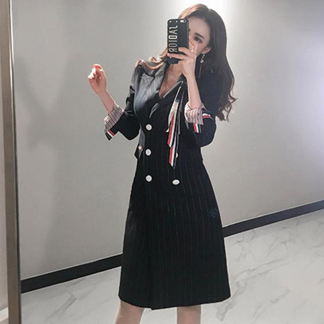 学生風 個性的 トップス アウター ジャケット ひざ丈 袖あり 長袖 襟付き Aライン 前開き 2way かわいい 大人可愛い きれいめ シンプル カジュアル 大人 上品 おしゃれ こなれ感 マニッシュ クール モード系 セクシー エレガント モダン ストライプ 春 秋 10代 20代 30代