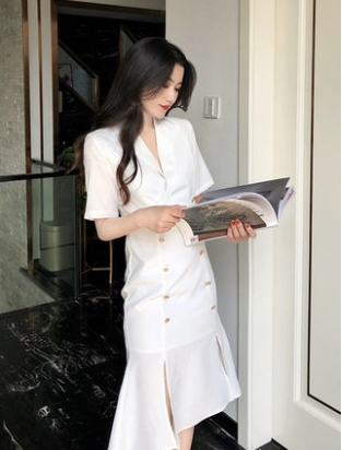 ワンピース ワンピドレス 膝丈 ひざ丈 袖あり 半袖 Vネック 襟付き 細身 マーメイド スリット サイドスリット 前開き 綿 薄手 かわいい 大人可愛い きれいめ シンプル 大人 上品 おしゃれ お洒落 大人女子 セクシー エレガント 主役級 無地 夏 誕生日 10代 20代 レディース ワンピース ワンピドレス 膝丈 ひざ丈 袖あり 半袖 Vネック 襟付き