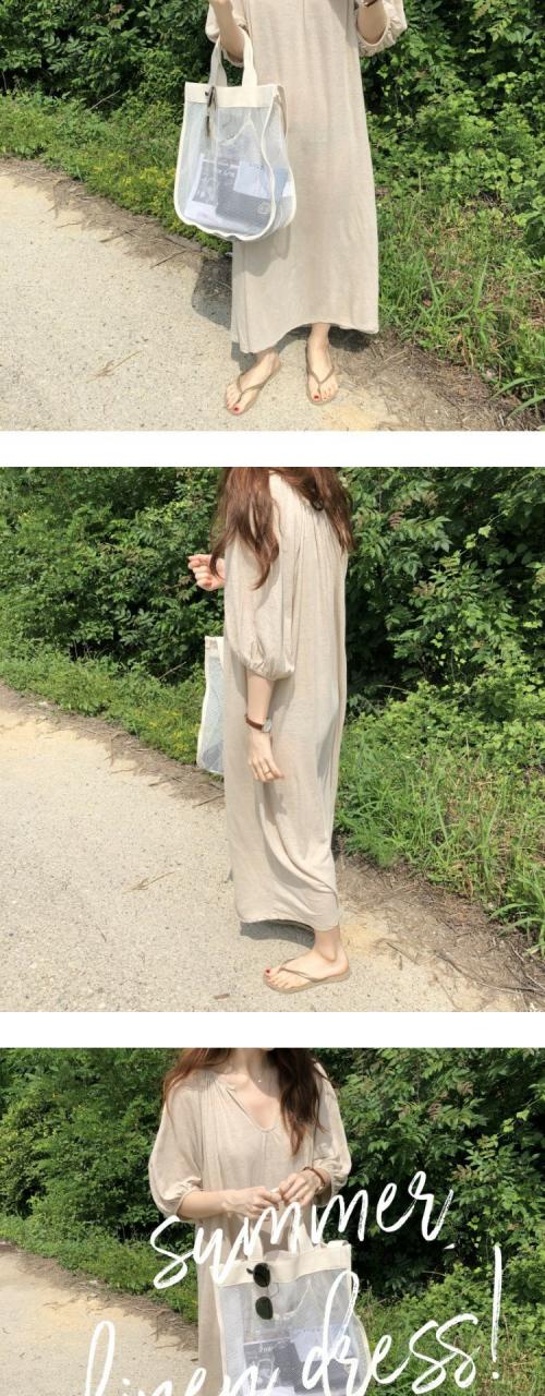 ナチュラルロング丈ワンピース 膝下 ミモレ ミモレ丈 袖あり 5分袖 五