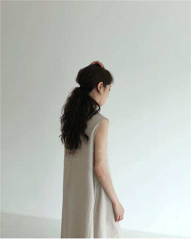 ナチュラルワンピース 膝下 ノースリーブ 襟なし かわいい 大人可愛い