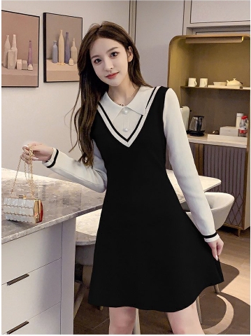 学生風 プレッピー ニットワンピース ワンピース ミニ ミニ丈 膝