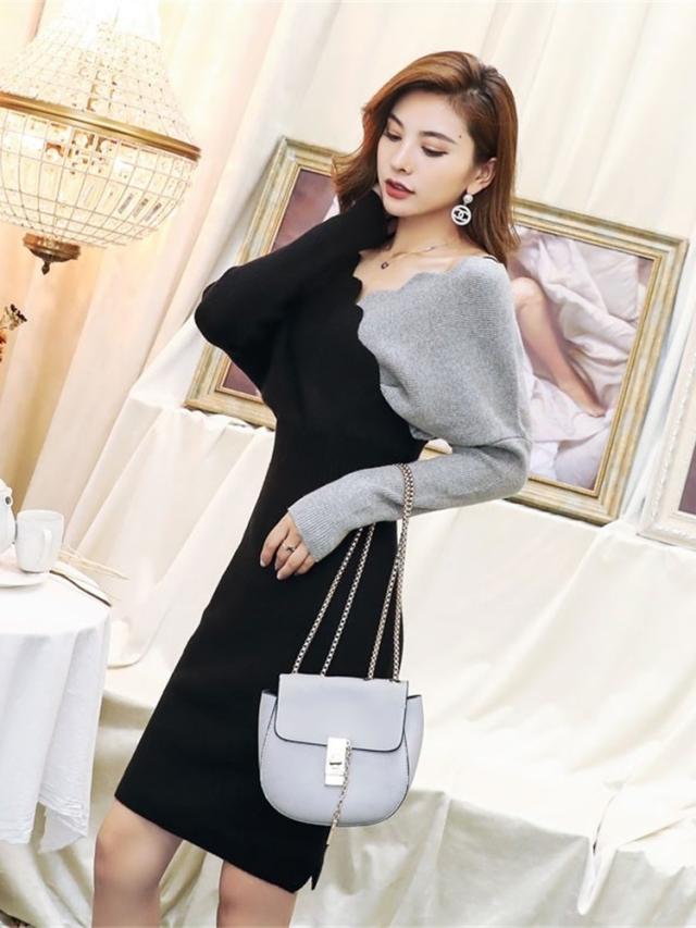 切り替え袖 カシュクール ニットワンピース ミニドレス キャバ ワンピ