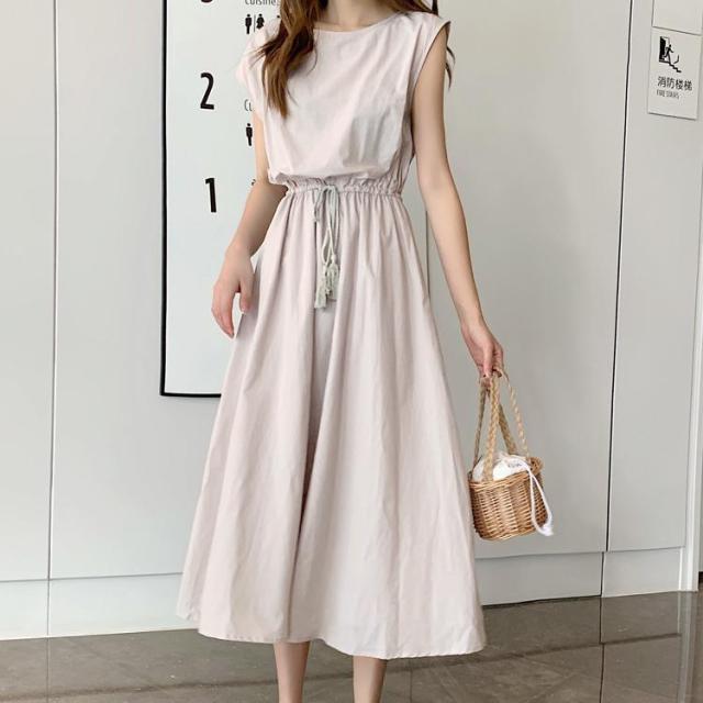 ワンピース フレアスカート ミモレ ノースリーブ Uネック 襟付き フレア セミフレア フリル ウエストマーク ウエストリボン かわいい 大人可愛い きれいめ シンプル カジュアル 大人 上品 おしゃれ お洒落 大人可愛い 大人女子 こなれ感 ラフ ガーリー 個性的 クール 主役級