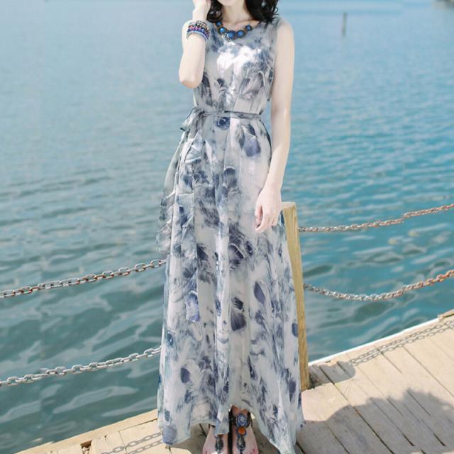 ワンピース ロング丈 マキシ丈 袖なし ノースリーブ Aライン ハイウエスト かわいい 大人可愛い きれいめ シンプル カジュアル 上品 おしゃれ レトロ こなれ感 ラフ ラブリー キュート ガーリー エレガント とろみ感 抜け感 花柄 ボタニカル 春 夏 10代 20代 30代 40代 デート