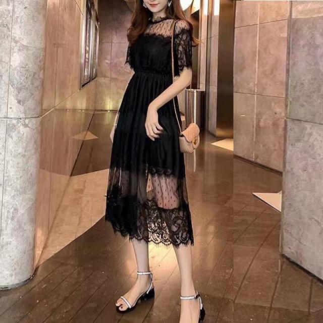 シースルー レースワンピース ワンピース コート ミディアム丈 袖あり 半袖 レース 透け感 シースルー かわいい 大人可愛い きれいめ シンプル カジュアル 上品 おしゃれ レトロ こなれ感 ラフ とろみ感 抜け感 キュート 春 夏 謝恩会 二次会 披露宴 10代 20代 30代 40代