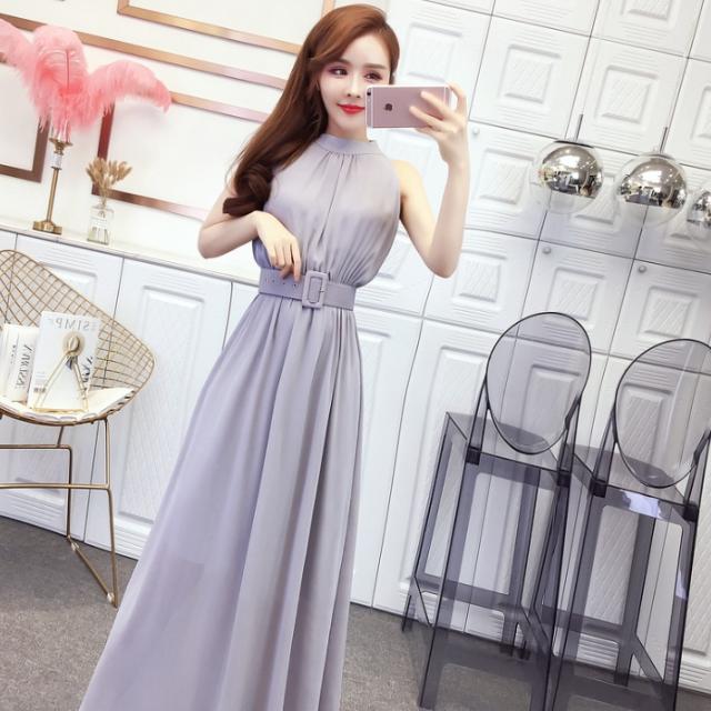 ワンピース ワンピドレス 膝下 ロング ロング丈 袖なし ノースリーブ 襟なし ホルターネック Aライン シフォン ベルト ハイウエスト 透け感 綿 かわいい 大人可愛い きれいめ シンプル 大人 上品 おしゃれ アジアン セクシー エレガント 主役級 フォーマル とろみ感 無地 夏