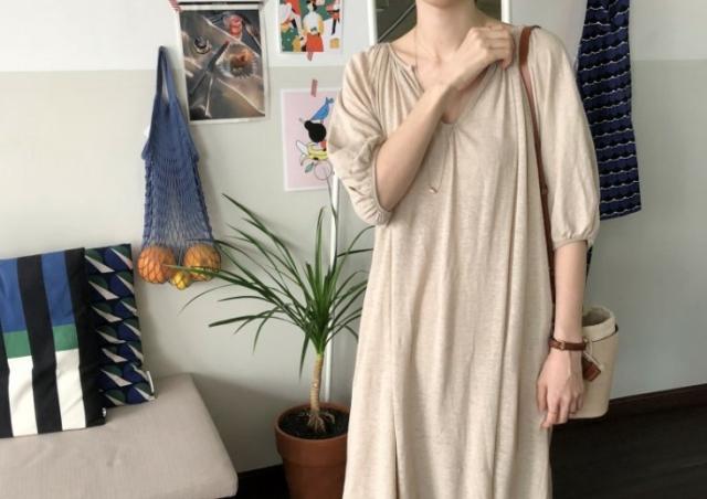 ワンピース ワンピドレス 膝下 ロング ロング丈 袖あり 半袖 Vネック