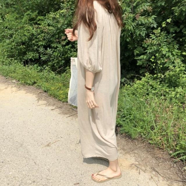 ワンピース ワンピドレス 膝下 ロング ロング丈 袖あり 半袖 Vネック