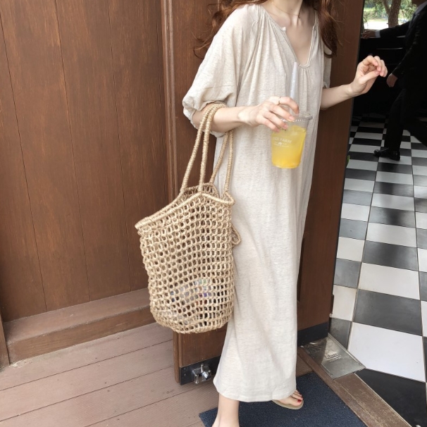 ワンピース ワンピドレス 膝下 ロング ロング丈 袖あり 半袖 Vネック