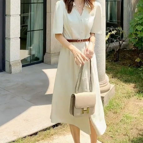 シャツワンピース 膝下 袖あり 半袖 襟付き 前開き かわいい 大人可愛い きれいめ シンプル カジュアル 大人 おしゃれ お洒落 かっこいい レトロ 大人可愛い 大人女子 こなれ感 ラブリー キュート ガーリー 存在感 とろみ感 抜け感 無地 春 夏 秋 誕生日 二次会 クリスマス