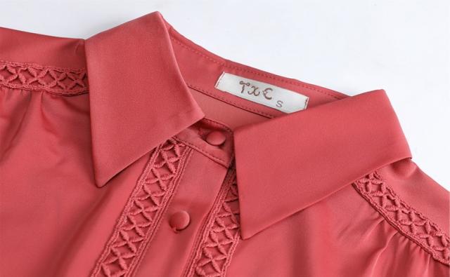 オフィス シャツ レース 刺繍 トップス ブラウス 袖あり 長袖 襟付き