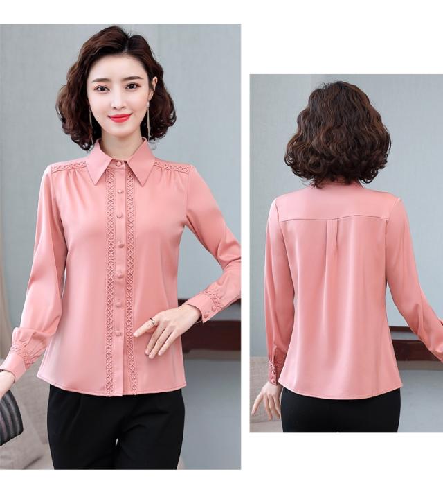 オフィス シャツ レース 刺繍 トップス ブラウス 袖あり 長袖 襟付き