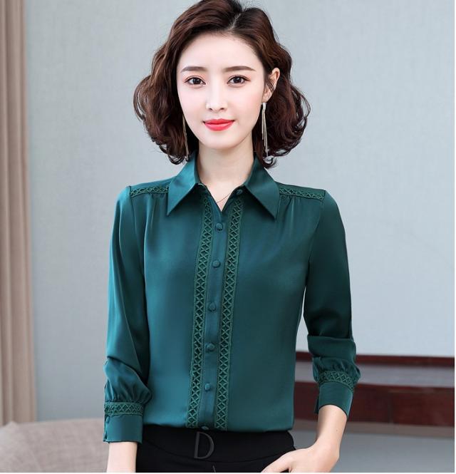 オフィス シャツ レース 刺繍 トップス ブラウス 袖あり 長袖 襟付き