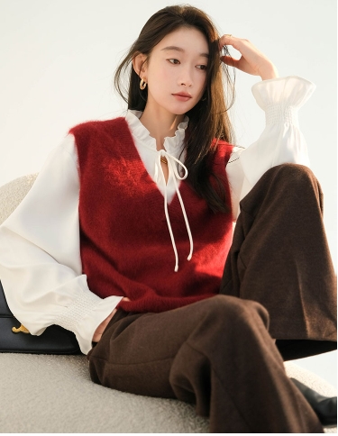 フリル リボン スキッパー ブラウス トップス プルオーバー 袖あり