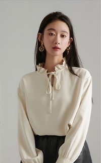 フリル リボン スキッパー ブラウス トップス プルオーバー 袖あり