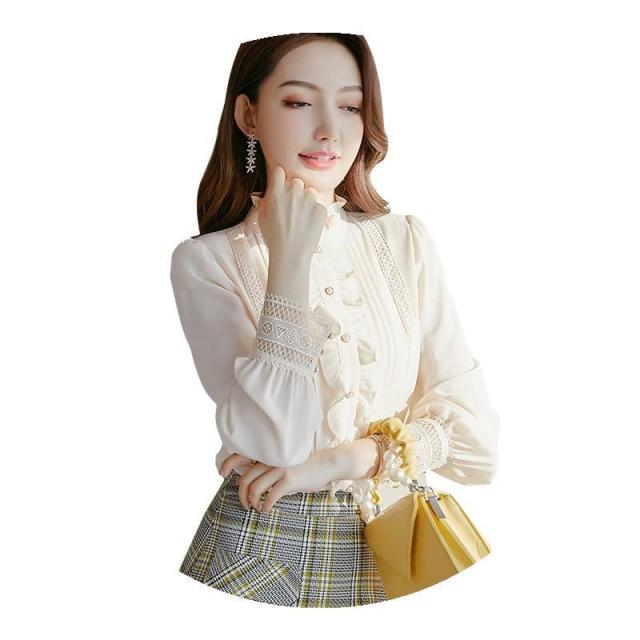 フリル メロウ 刺繍 ブラウス トップス シャツ 白シャツ 袖あり 長袖