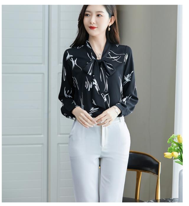 2色展開 ボウタイ ブラウス トップス シャツ プルオーバー 袖あり