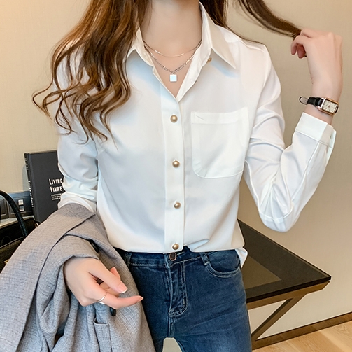 きれいめ シンプル とろみ シャツ トップス ブラウス 白シャツ 袖あり 長袖 襟付き ポケット 前開き 金ボタン かわいい 大人可愛い カジュアル 大人 上品 おしゃれ 大人女子 こなれ感 マニッシュ ラブリー キュート モード系 エレガント モダン フォーマル とろみ感 無地
