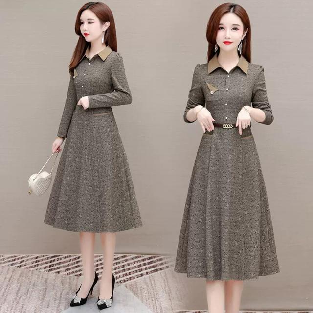 レトロ ワンピース シャツワンピース 膝丈 ひざ丈 膝下 ミディアム丈 袖あり 長袖 襟付き Aライン スタンダード ベルト ウエストマーク ポケット きれいめ 大人 上品 おしゃれ お洒落 レトロ 大人女子 エレガント シック 柄 プリント 秋 30代 40代 レディース 女性用 ママ OL レトロ ワンピース シャツワンピース 膝丈 ひざ丈 膝下 ミディアム丈