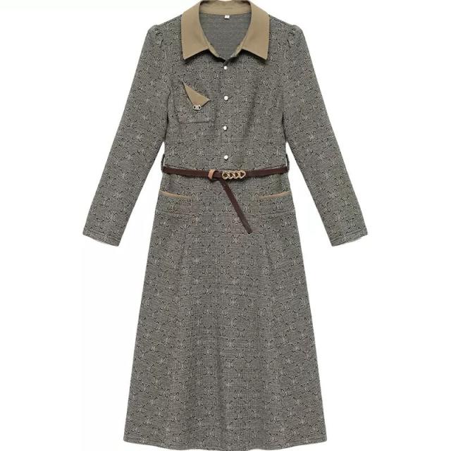 レトロ ワンピース シャツワンピース 膝丈 ひざ丈 膝下 ミディアム丈