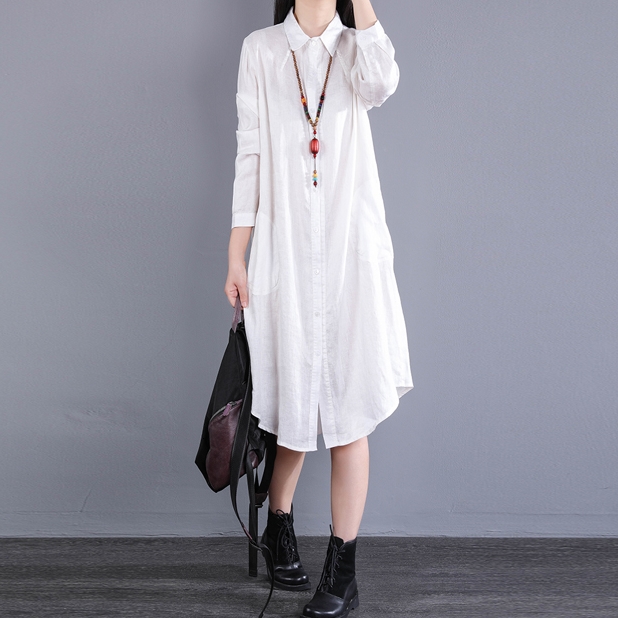 ワンピース シャツワンピース ワンピドレス 膝下 ロング ロング丈 袖あり 長袖 襟付き ストレート Iライン 前開き リネン 大人可愛い シンプル カジュアル 大人 上品 おしゃれ お洒落 アジアン エスニック 大人女子 こなれ感 ラフ 無地 春 秋 10代 20代 30代 レディース