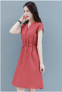 スキッパー ウエスト ドローコード ワンピース シャツワンピース 膝丈
