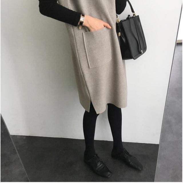 深Vネック ジャンスカ ハイネック ニット セットアップ ニットソー