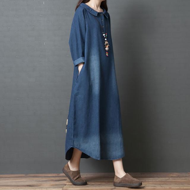 ワンピース シャツワンピース デニムワンピース ロング ロング丈 マキシ マキシ丈 袖あり 長袖 襟付き Aライン かわいい 大人可愛い きれいめ シンプル カジュアル 大人 上品 おしゃれ レトロ 大人女子 こなれ感 ラフ ラブリー キュート ガーリー 抜け感 無地 春 秋 10代 20代