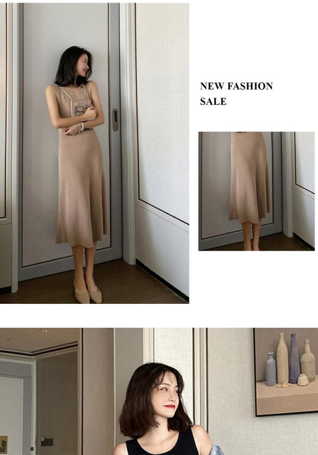 ワンピース トップス 膝丈 ひざ丈 膝上 袖なし ノースリーブ 襟なし A