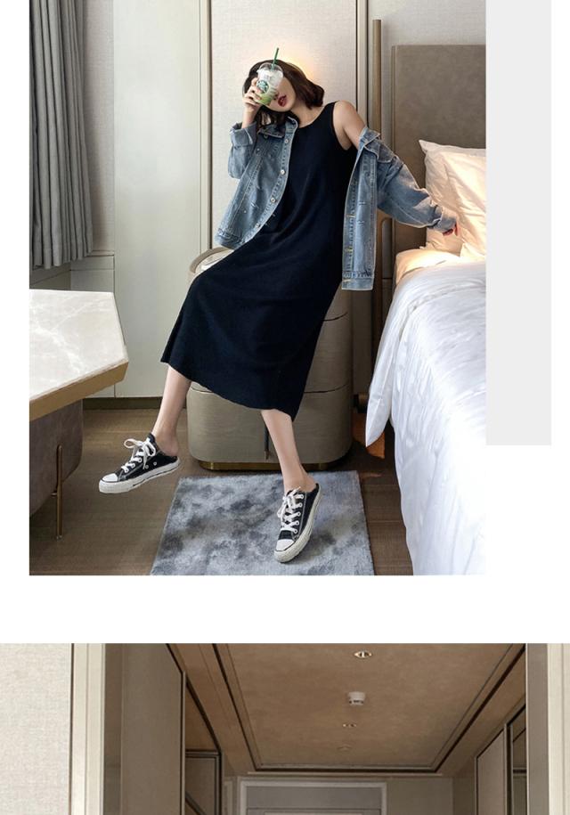 ワンピース トップス 膝丈 ひざ丈 膝上 袖なし ノースリーブ 襟なし A