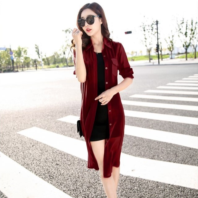 シアーロングシャツ ロングシャツ トップス シャツ ブラウス トップス ロング ロング丈 袖あり 襟付き ストレート Iライン シフォン 透け感 シースルー 大人可愛い きれいめ 大人 上品 おしゃれ お洒落 かっこいい 大人女子 こなれ感 クール モード系 セクシー とろみ感