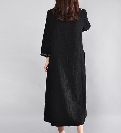 ワンピース ニットソー ニットワンピ ロング丈 長袖 Uネック フレア