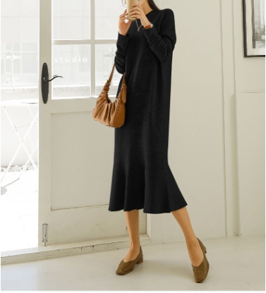 ジャガード ロング ニット ワンピース ニットスカートワンピース ロング ロング丈 袖あり 長袖 Uネック クルーネック マーメイド 切り替えデザイン シンプル カジュアル 大人 上品 おしゃれ 大人女子 こなれ感 ラブリー キュート ガーリー モード系 モダン 無地 秋 冬 10代 ジャガード ロング ニット ワンピース ニットスカートワンピース